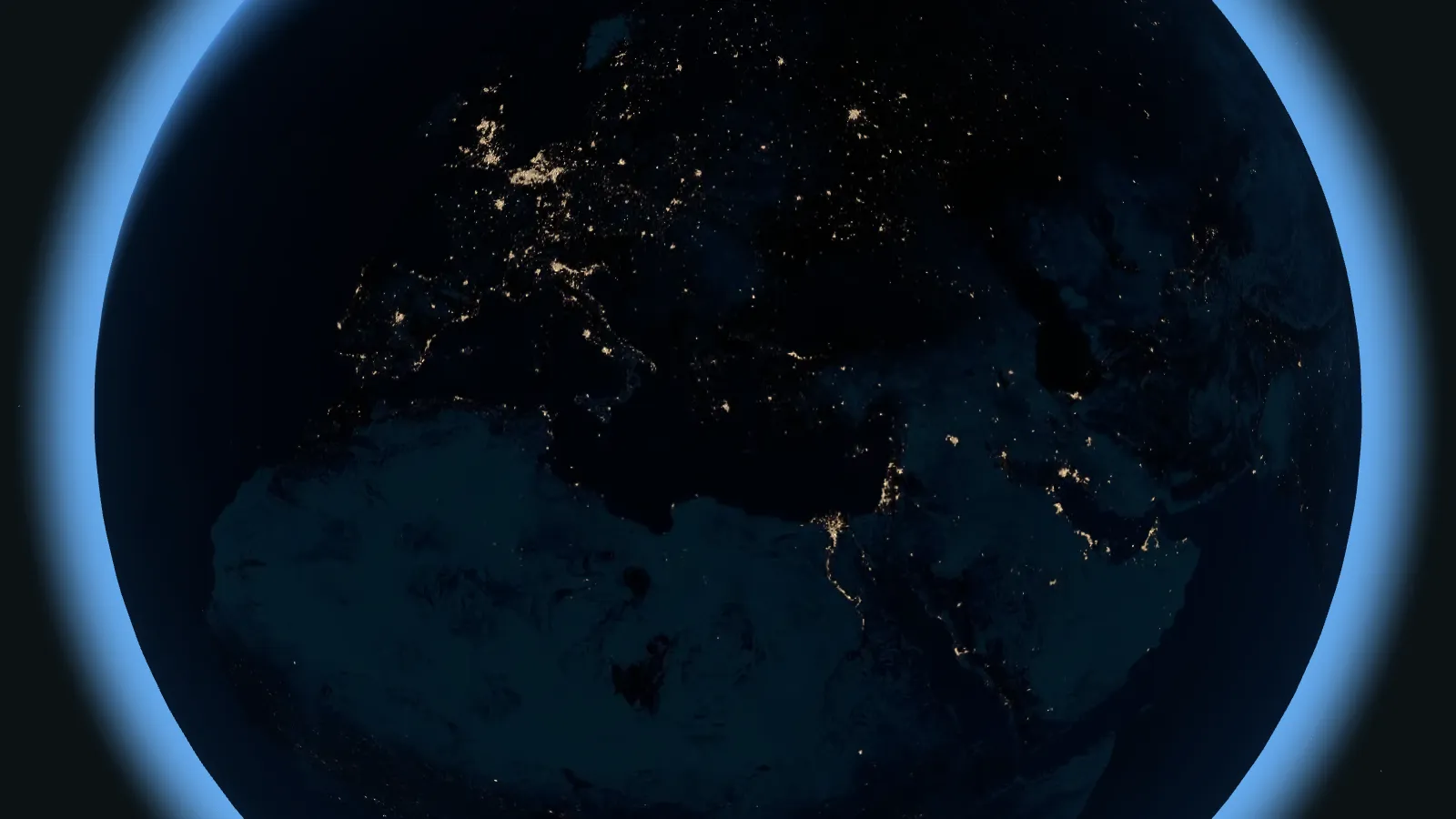 Europa, Africa e Medio Oriente di notte, illuminati dalle città